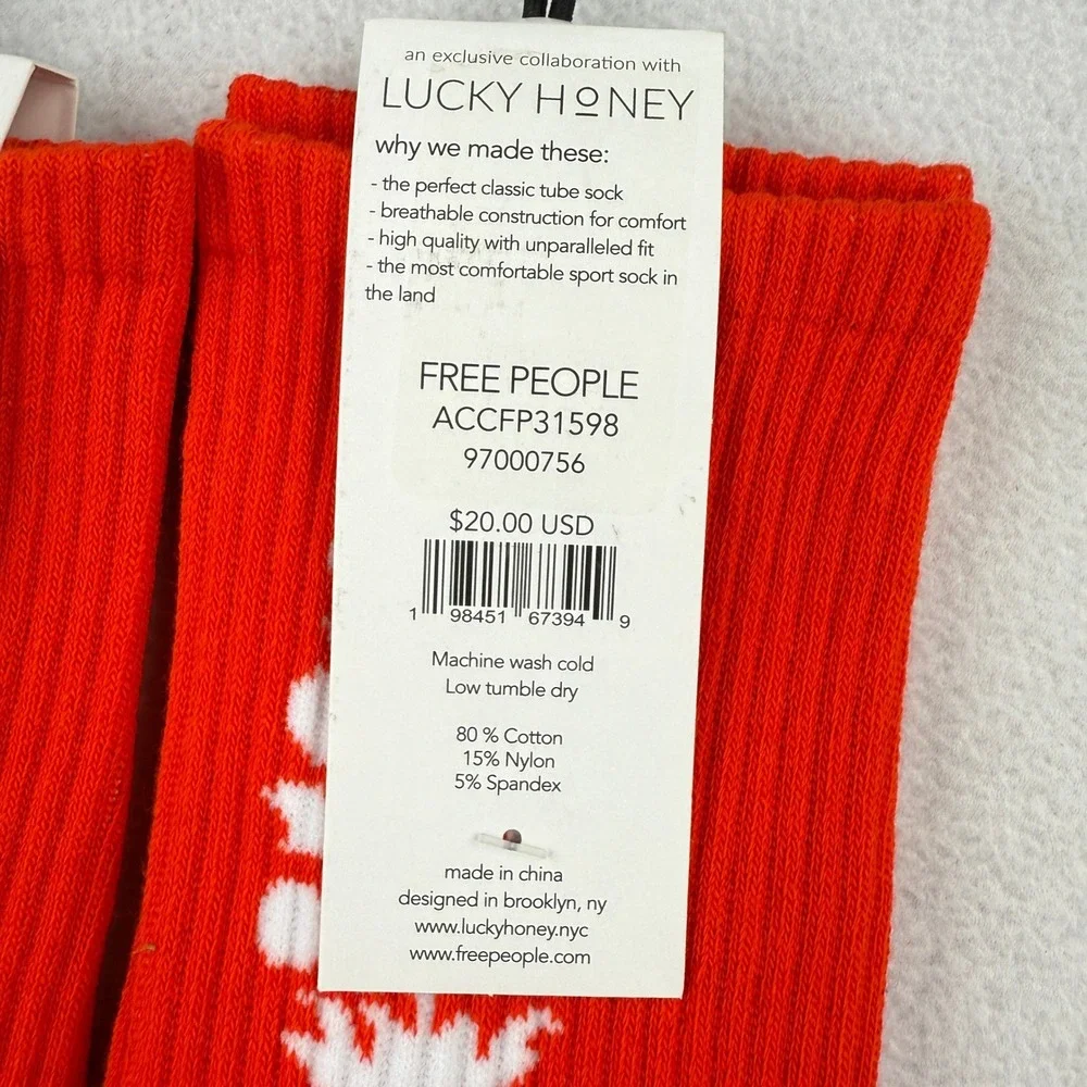 2 PAIRS - FP Movement‎ Last Lap Tube Socks Orange Lucky Honey NEW - Picture 4 of 5
